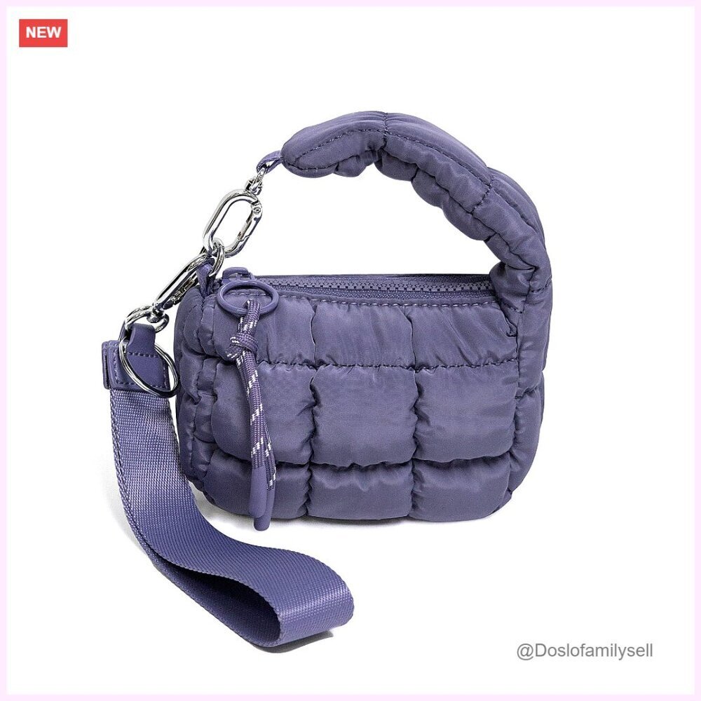 Mini Quilted Wristlet Bag, Puffer Handbag with Zip Closure